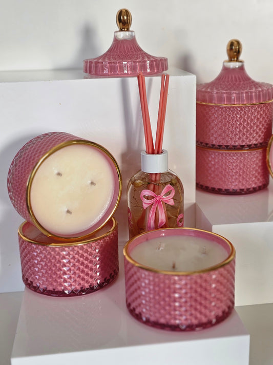 Triple Gold Pink Candles Jars