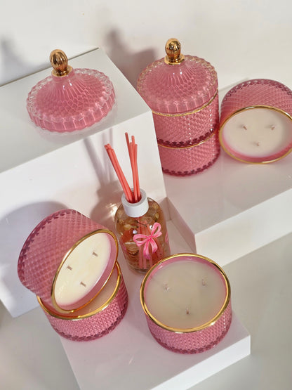 Triple Gold Pink Candles Jars