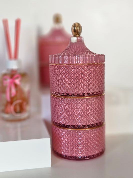 Triple Gold Pink Candles Jars