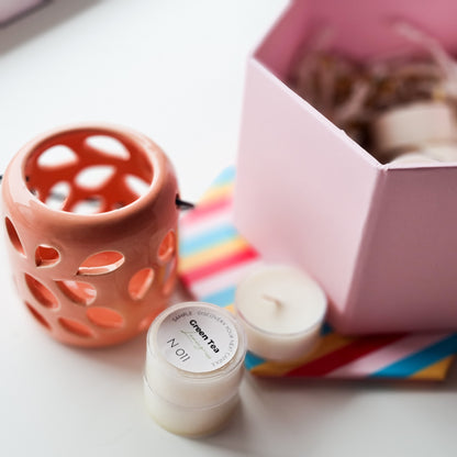 Tealight Holder with 10x Soy tealight candles.